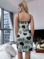 Heart & Letter Graphic Lettuce Trim Contrast Binding Cami Night Dress