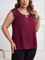 EMERY ROSE Plus Size Keyhole Neckline Lace Trim Sleeveless Top