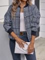 Plaid Print Drop Shoulder Bomber Jacket