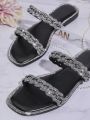 Fashionable Women's Rhinestone Flat Sandals