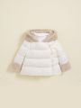 SHEIN Baby Girl Teddy Panel Raglan Sleeve Hooded Puffer Coat