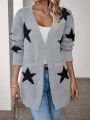 Women's Front Open Cardigan With Star Pattern