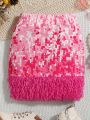 SHEIN Tween Girls Sports Sweet And Cool Knitted Fuzzy Hem Sequin Effect Skirt