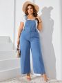 SHEIN Privé Plus Size Women's Denim Overalls Jumpsuit