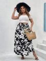 SHEIN VCAY Plus Size Women'S Floral Printed Flowy Skirt