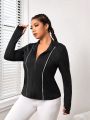 Plus Contrast Piping Thumbholes Sports Jacket
