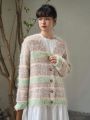 FRIFUL Women's Plush Color Block Striped Cardigan