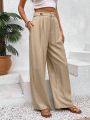 SHEIN Frenchy Solid Color Wide Leg Pants With Botton Decor And Elastic Wasitband