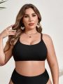 SHEIN Swim Basics Plus Size Women'S Solid Color Swimwear Top