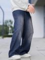 Men Slant Pocket Loose Fit Wide Leg Jeans