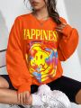 SHEIN EZwear Cartoon & Letter Graphic Drop Shoulder Sweatshirt