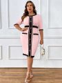 SHEIN Clasi Large Size Contrast Patchwork Half-sleeve Dress