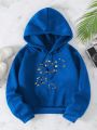 Dandelion Print Drawstring Thermal Lined Hoodie