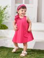 SHEIN Baby Girl's Casual Loose Solid Color Sleeveless Dress With Ruffle Hem For Summer