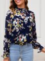 SHEIN Clasi Women's Casual Shirt With Floral Print And Ruffled Mandarin Collar