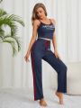 Women's Letter Print Cami Top & Drawstring Waist Long Pants Homewear Set