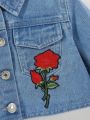 Girls' Vintage Personalized Rose Embroidery Denim Loose Fit Two Piece Set