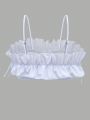 SHEIN Swim Mod Solid Color Ruffle Trim Bandeau Bikini Top With Lace-Up Back