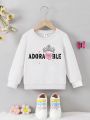 Young Girl Crown & Letter Graphic Thermal Sweatshirt