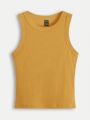 SHEIN BASICS 1pc Solid Ribbed Knit Tank Top