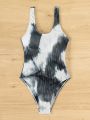 SHEIN Swim Basics Ladies' Tie-Dye Ribbed One-Piece Swimsuit