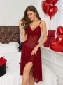 Lace Spliced Sheer Cami Nightgown