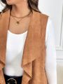 SHEIN LUNE Women's Plus Size Sleeveless Jacket With Large Lapel And Tassel Hem