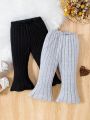 SHEIN 2pcs/Set Baby Girls' Casual Comfortable Everyday Flared Pants, Suitable For Outings