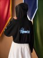 HARRY POTTER X SHEIN Letter Graphic Drop Shoulder Drawstring Sports Hoodie