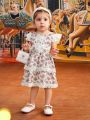 Baby Girl'S Elegant Floral Patchwork Lace Mesh Dress With Double-Layered Skirt Hem