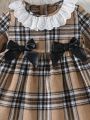 Baby Girls' Plaid Dress With Bow Decoration