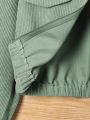 Tween Girl Flap Detail Hooded Corduroy Jacket
