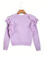 SHEIN Kids Nujoom Tween Girl Ruffle Trim Sweater