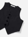 SHEIN Kids FANZEY Girls Button Front Vest Blazer & Pants