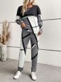 Colorblock Drop Shoulder Sweatshirt & Drawstring Waist Pants