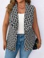 SHEIN LUNE Plus Size Sleeveless Blazer Vest With Shawl Lapel And Full Print Pattern