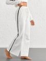 SHEIN Leisure Contrast Tape Side Knot Front Wide Leg Lounge Pants