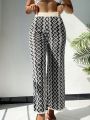 SHEIN Swim BohoFeel Women's Geometric Pattern Knitted Cardigan And Pants Set