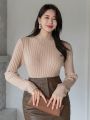 DAZY Ribbed Stand Collar Knit Sweater