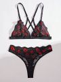 Women'S Lip Printed Embroidery Lace Sexy Lingerie Set (Valentine'S Day Edition)