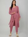 Solid Tank Top & Pants & Belted Robe Lounge Set