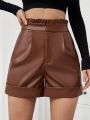 SHEIN Privé Paper Bag Waist Pu Leather Shorts