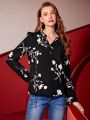 MOTF PREMIUM FLORAL PRINT TIE NECK RUFFLE TRIM BLOUSE