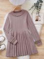 SHEIN Kids Nujoom Girls' (big) Solid Color Knitted Sweater Dress