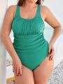 SHEIN Swim Basics Plus Size Women'S Ribbed Ruched Tankini Swimsuit