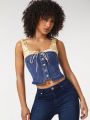 ASHLEY Lace Up Front Denim Tank Top