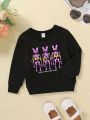 Baby Girl Skeleton & Letter Graphic Sweatshirt