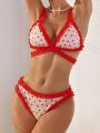 SHEIN Women's Red Sexy Lingerie With Cross Strap And Heart Decoration