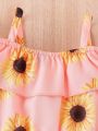 Baby Girl Sunflower Print Cold Shoulder Ruffle Trim Top & Skort