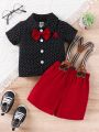 Baby Boys' Polka Dot Short Sleeve Shirt And Overalls Shorts Set